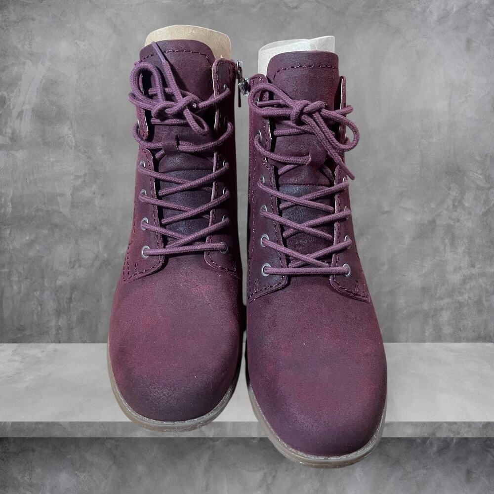 Earth Suede Leather Janel Dark Red Lace Up Ankle Boots 7.5 M NWB Zipper